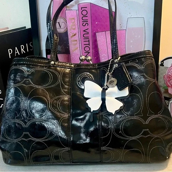 Coach Madison Sophia Kisslock Satchel Black Patent Signature F19215 Vintage - Picture 1 of 9